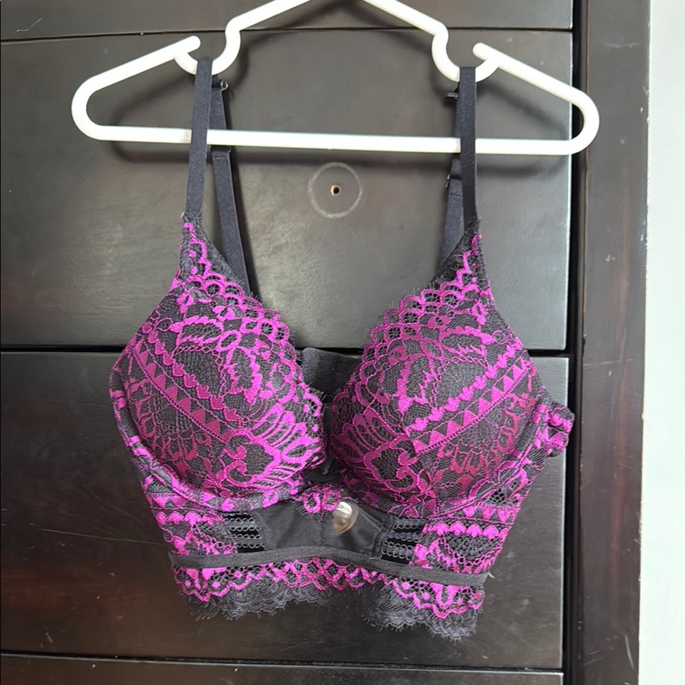 La SENZA Black and Purple Underwire Bra with Adjustable Straps